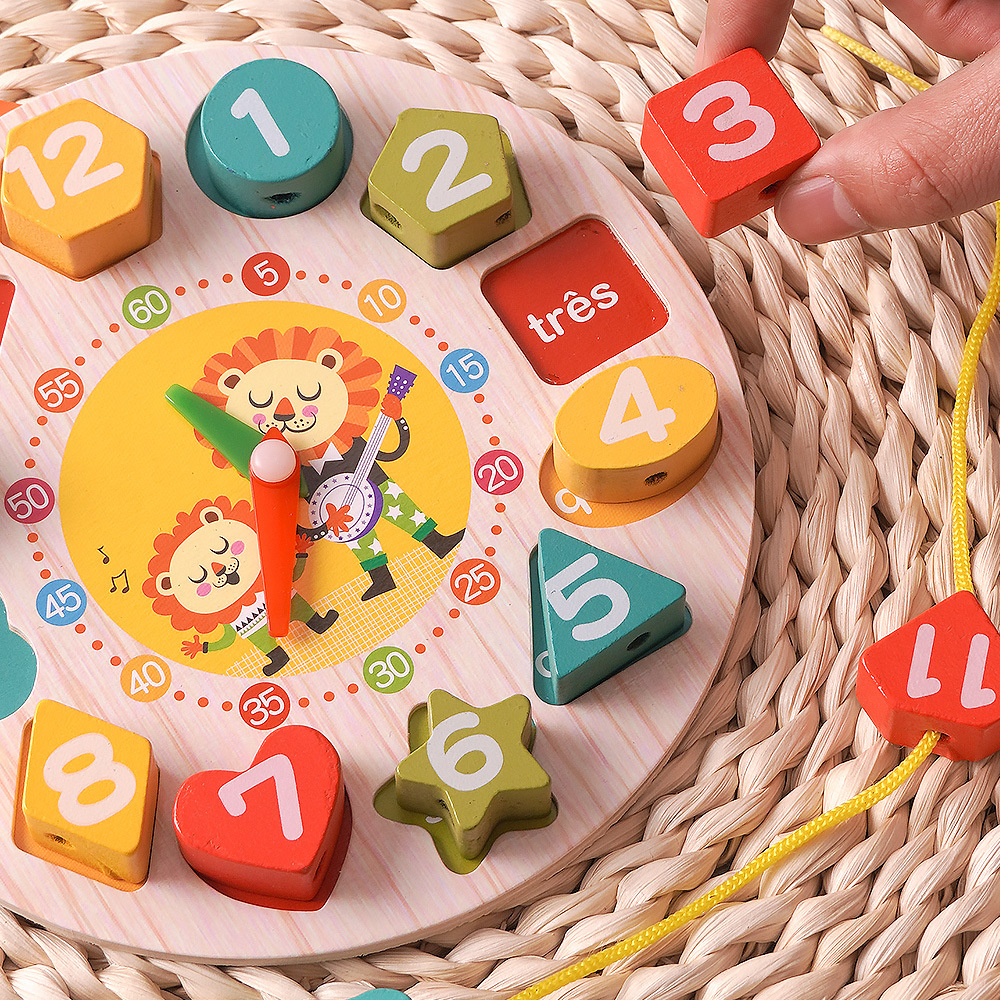 Cross-border Children's Wooden Digital Beaded Penguin Clock Toddler Shape Matching Understanding Alarm Clock Educational Wooden Toys