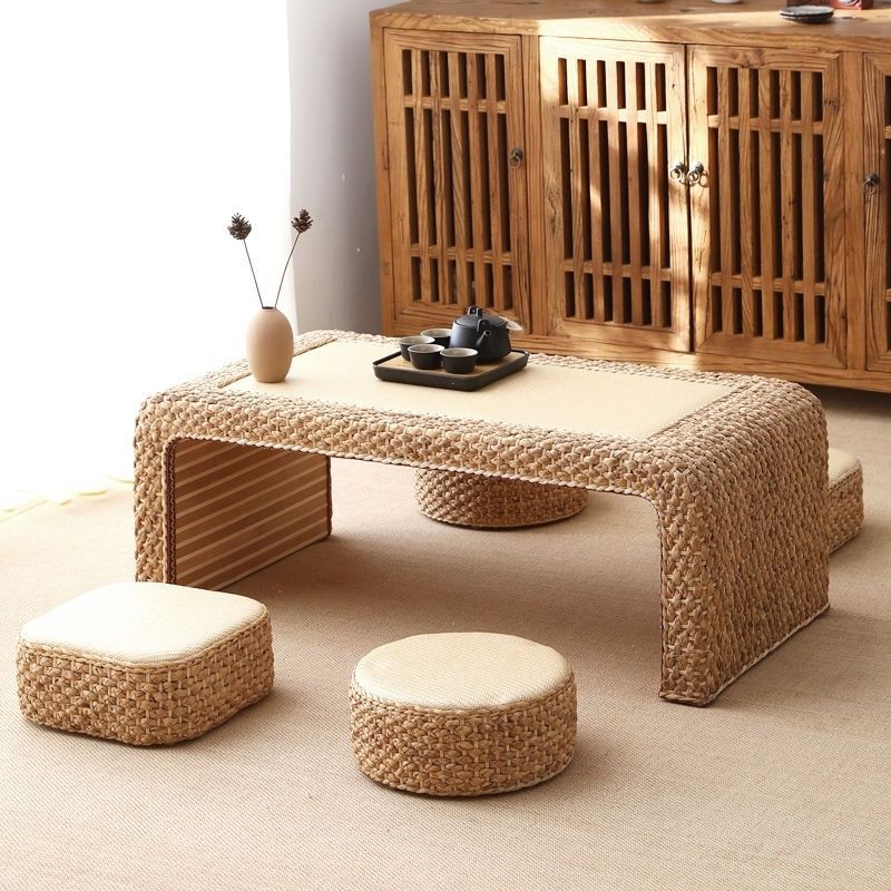 Japanese-Style Rattan Tatami Coffee Table, Floor Table, Zen Tea Table, Simple Balcony Table, Chinese-Style Low Table, Bay Window Table, Kang Table