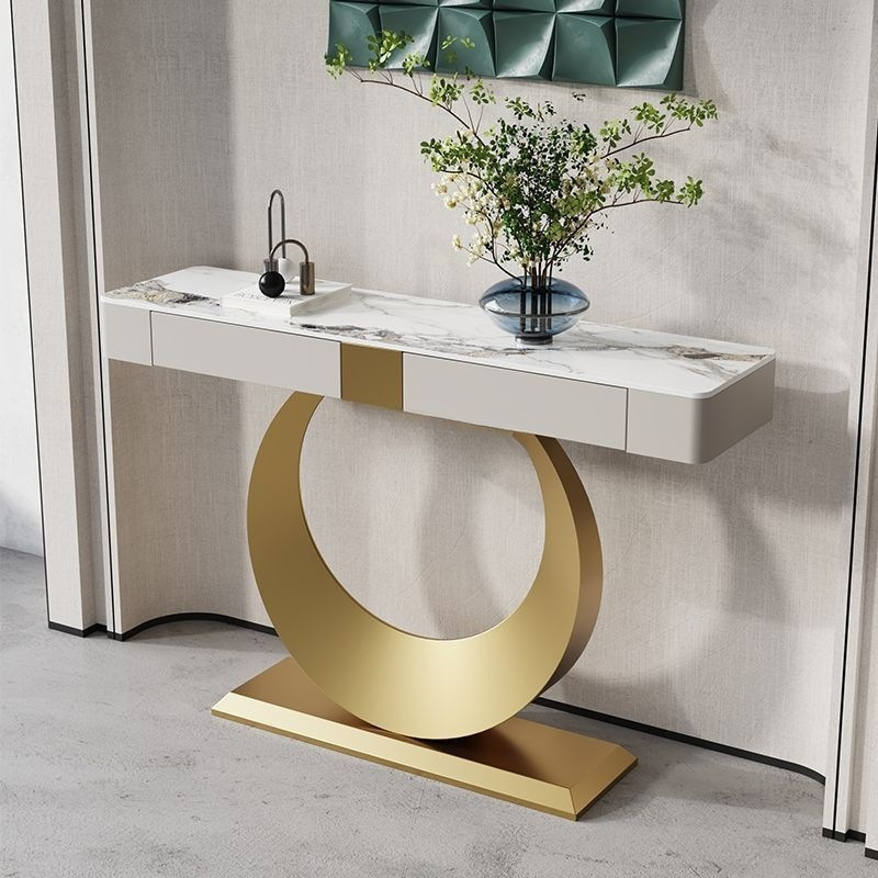 Ttb Light Luxury Sintered Stone Entryway Table with Drawers, Modern Minimalist Console Table for Hallway or Corridor Against the Wall
