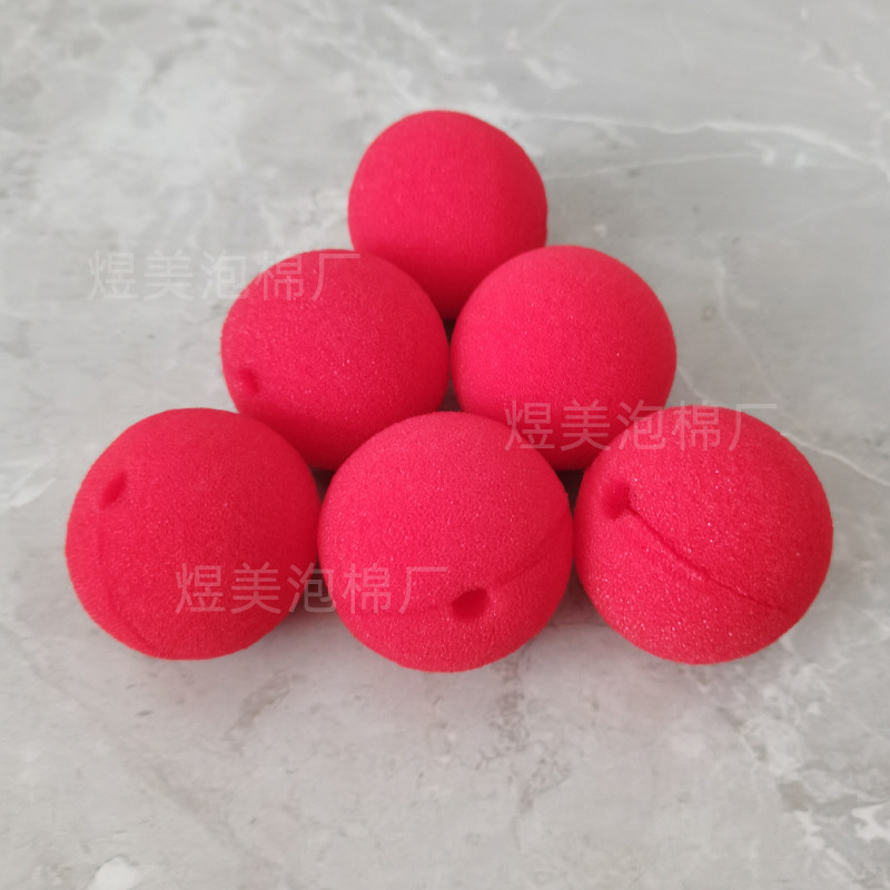 Spot Wholesale 50mm Big Red Round Sponge Ball Three Immortals Hole Magic Prop Ball Clown Nose Sponge Ball