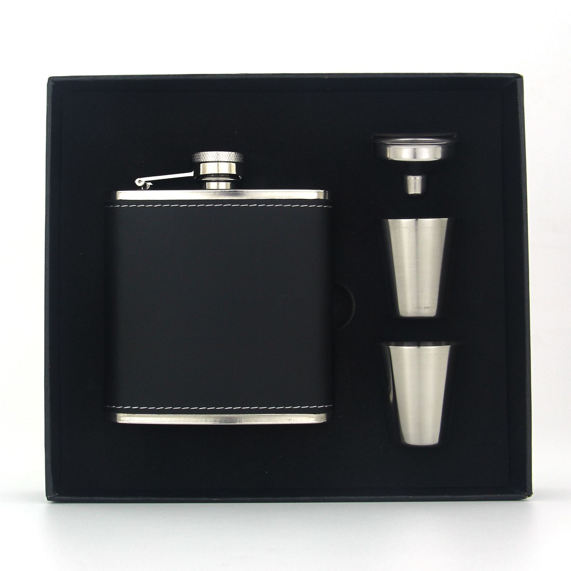 Factory supply stainless steel hip flask laser engraved leather 6 oz portable outdoor small hip flask gift box