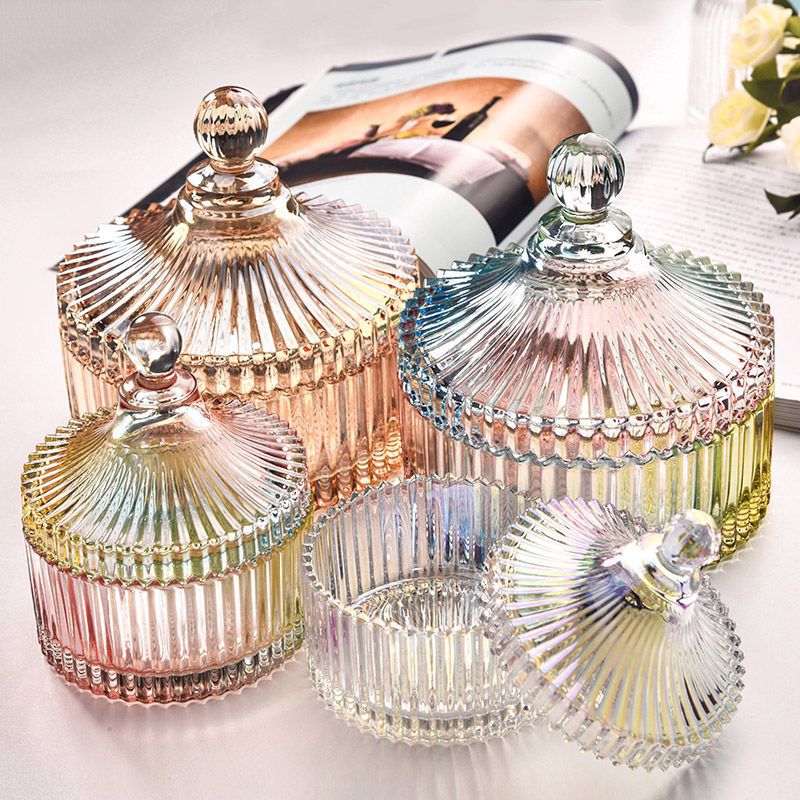 European Style Glass Mongolian Yurt Striped Candy Jar Coffee Sugar Jar Jewelry Storage Box Gel Dropping Mold Zhao Zhiqian