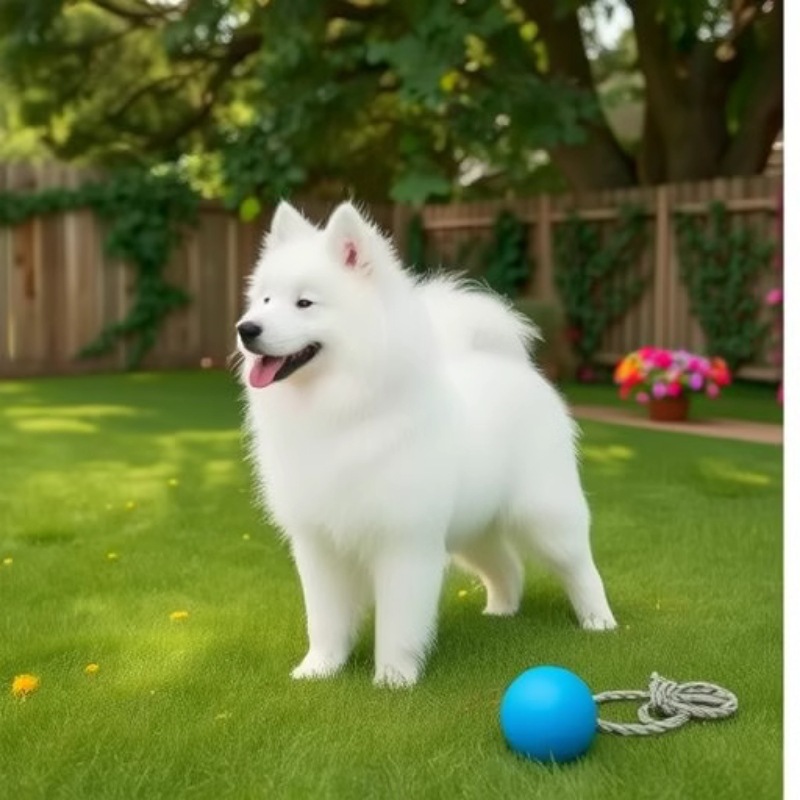 Чистокровный щенок самоеда, живая собака, щенок самоеда, большая собака
