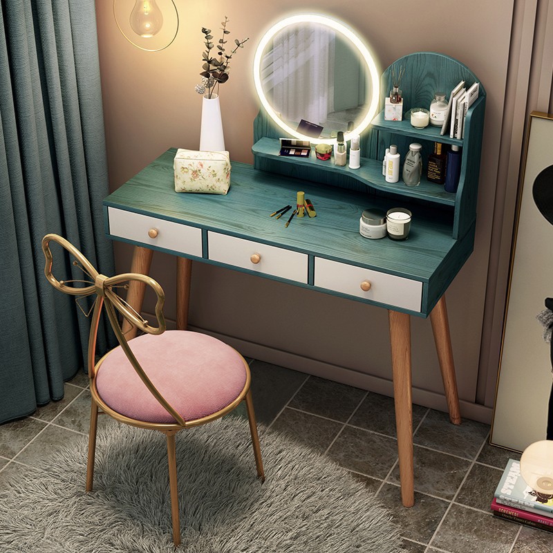 Nordic Style Dressing Table Small Bedroom Small Makeup Mirror with Drawer Fill-In Mirror Multi-Functional Makeup Table