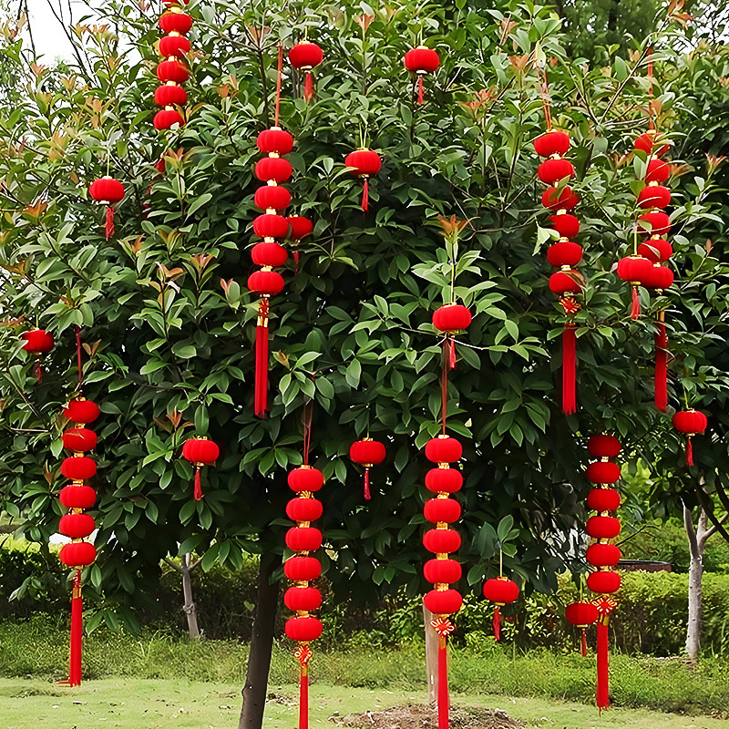 2026 Year of the Horse Red Lantern Hanging Decorations New Year Spring Festival Balcony Door Festive Green Plant Decorations Wholesale