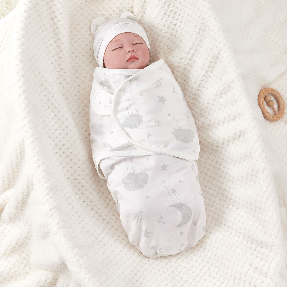 Newborn Anti-Jump Swaddle Pure Cotton Printed Swaddle Spring and Summer Baby Swaddle Two-Piece Set Baby Anti-Kick Blanket