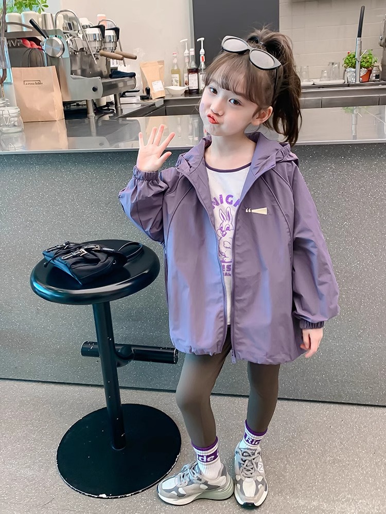 Girl's Charge Clothes Spring 2025 New Style Children's Coat Loose Spring and Autumn Little Girl's Hooded Casual Top