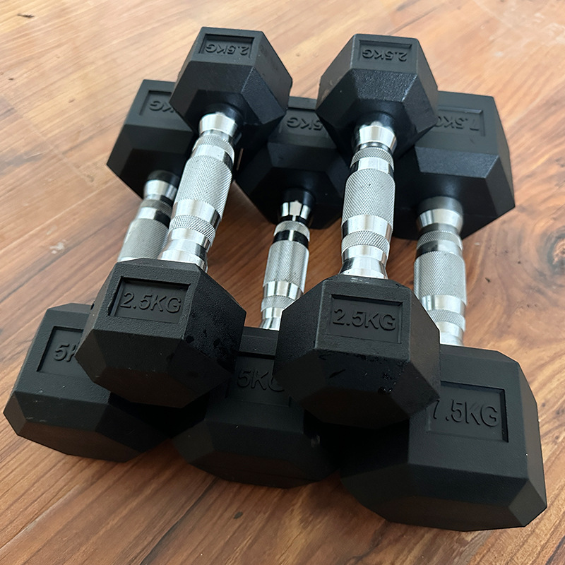 Solid hexagonal dumbbell Men's Fitness equipment arm muscle training women's plastic pure iron dumbbell home sports training dumb