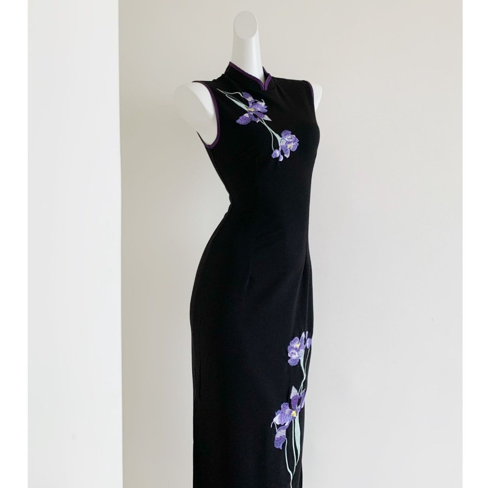 [Лань Фэй Нян 2.0] восточная эстетика, национальный стиль, пурпурная вышивка, винтажное, черное, облегающее платье чунцзян для женщин