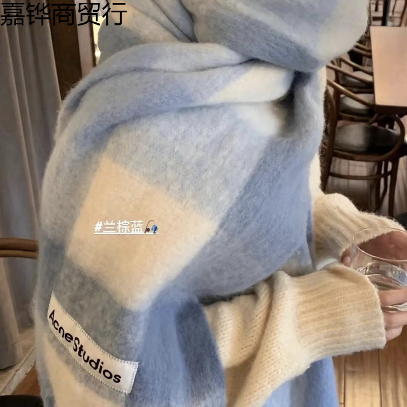 Новая толстая теплая шарф в осенне-зимнем стиле, радужный клетчатый, европейский и американский, с кисточками