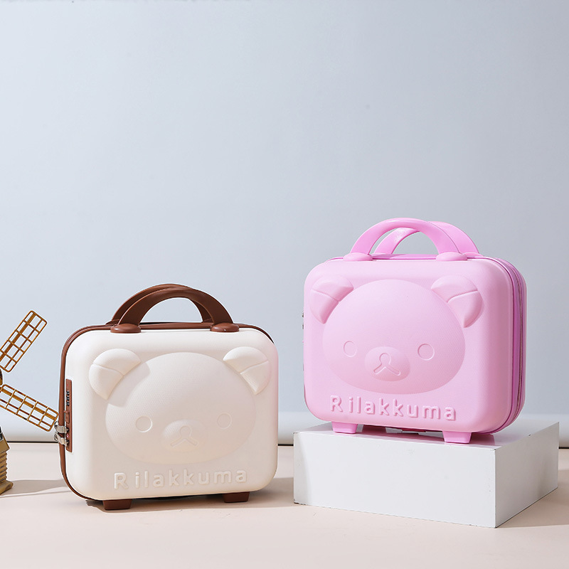 Bear cosmetic case suitcase cartoon luggage Women's portable boarding case hand gift box storage box 14-inch