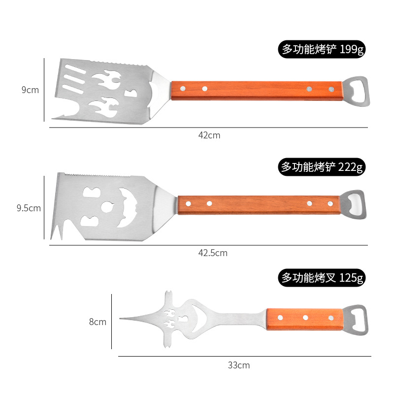 Amazon Multifunctional Outdoor Barbecue Spatula with Wooden Handle, 420 Stainless Steel Metal Spatula with Bottle Opener, Frying Spatula