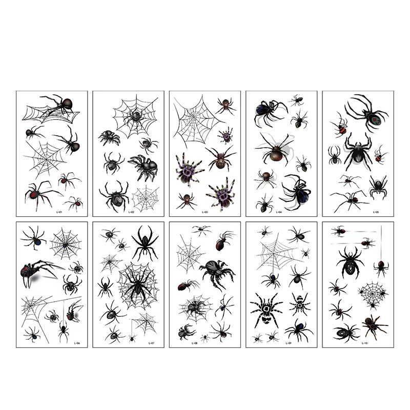 Halloween spider tattoo stickers in stock batch 3D 3D horror funny spider web stickers animal temporary tattoo