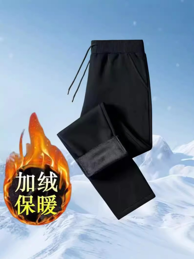 Fall/Winter Casual Pants fleece-lined Sports Pants Loose Pants Boys Wide-leg Pants Winter Sweatpants Straight Pants Men's Pants