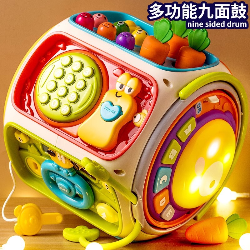 Немецкий детский гексагональный ручной барабан для 7-8 месяцев, образовательная игрушка 0-1 года, музыкальный барабан