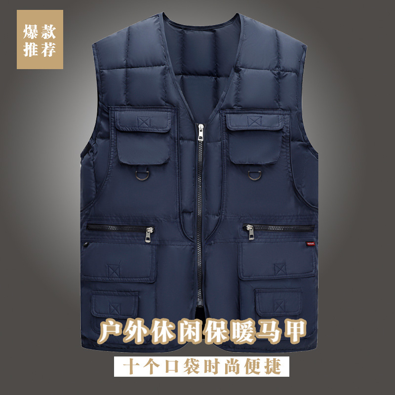 Осенне-зимний новый мужской пуховик из хлопка, утолщенный, теплый, повседневный жилет для папы, с десятью карманами, жилет для ношения внутри и снаружи