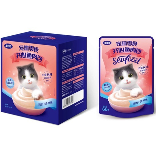 @ Dari cat sea squeaks happy fish meat bag cat wet food bag cat snacks 60g