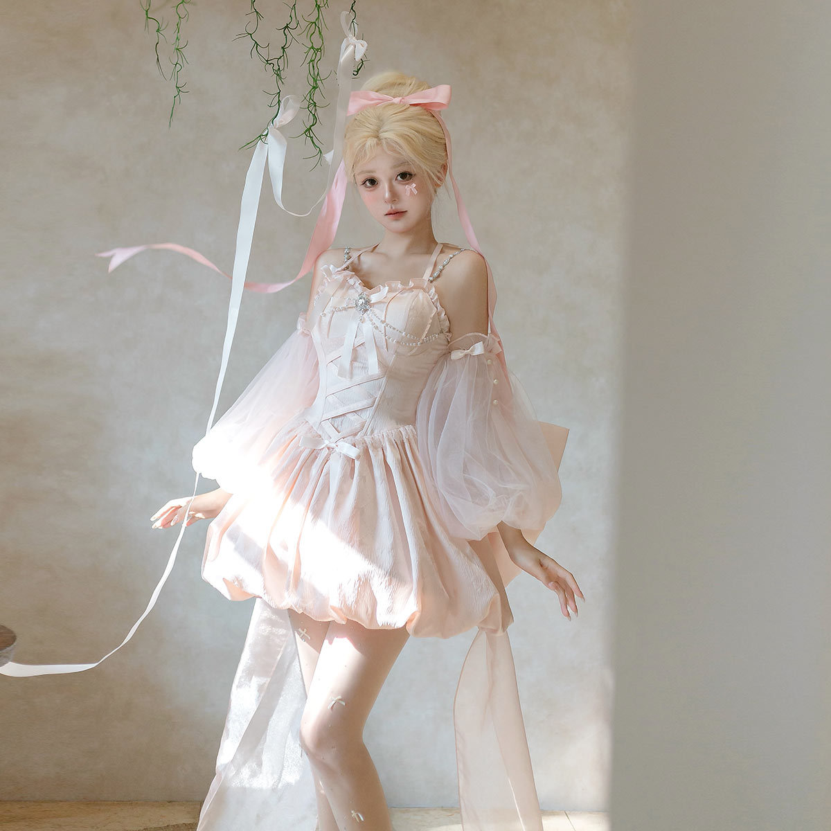 Bear Doujiang Оригинал побег принцессы Лолита женские лолита рукава юбка с подтяжками милый и сладкий комплект 7277