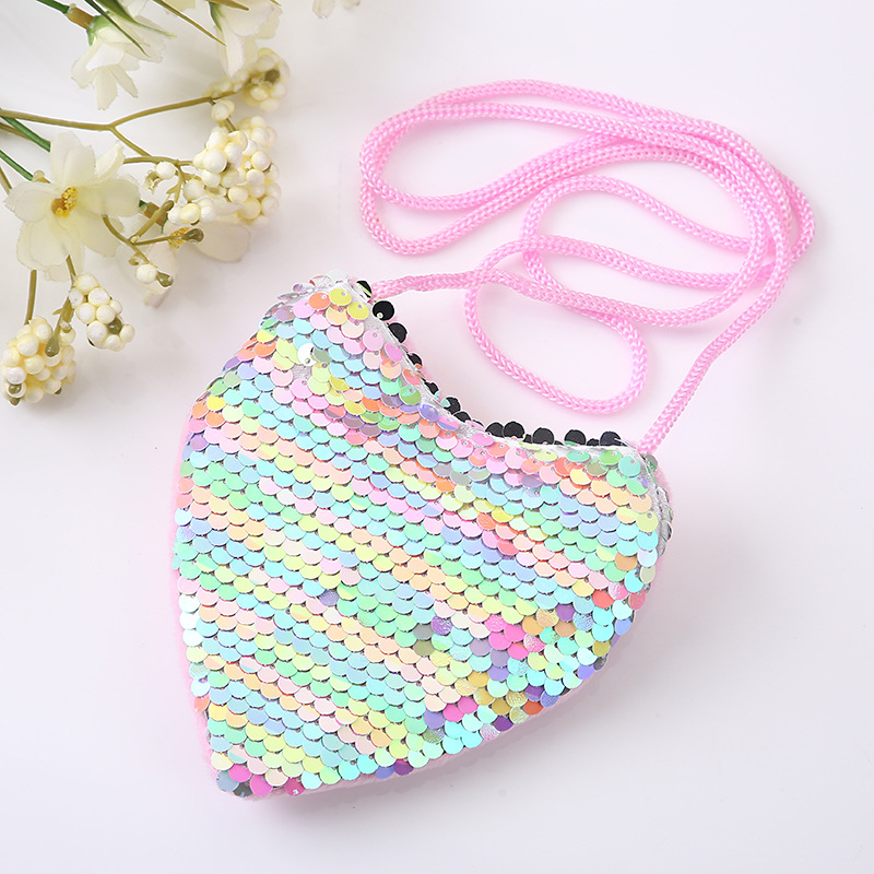 Creative Children's Sequin Coin Purse Little Girl Crossbody Peach Heart Bag Instagram Girls Cute Shoulder Bag Wholesale