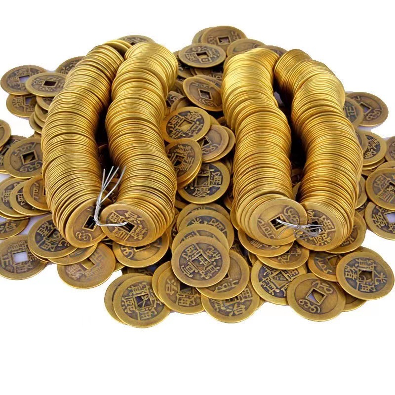 Real Copper Five Emperors Coins, Antique-Style Brass Loose Coins, Qing Dynasty Tongbao, Feng Shui Retro Chinese Knot Accessories Wholesale, Pure Copper
