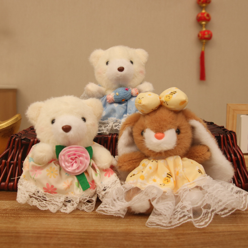 New 4inch Yarn Skirt Rabbit Yarn Skirt Bear Pendant Plush Toy Keychain Pendant Doll Manufacturer Wholesale