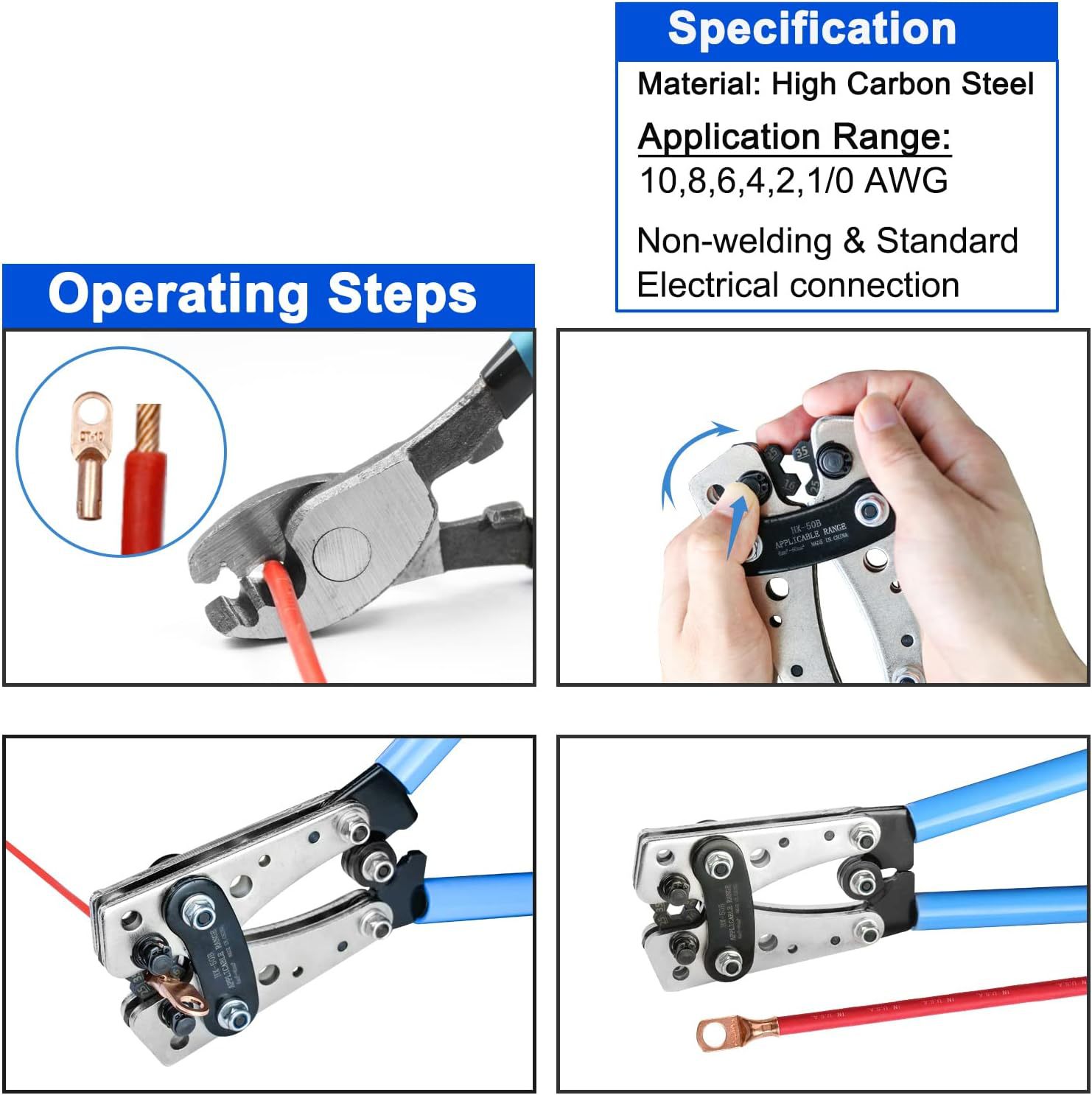 Brileine Batteriekabelschuh Crimpzange Groß 10–1/0 Aw