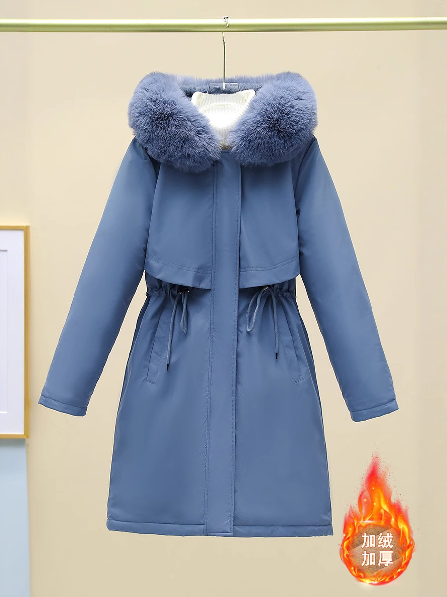 Fleece-Lined Thick Parka for Women 2025 New Cotton Coat, Mid-Length Winter Korean Version, Loose Fit with Large Fur Collar Women's Jacket