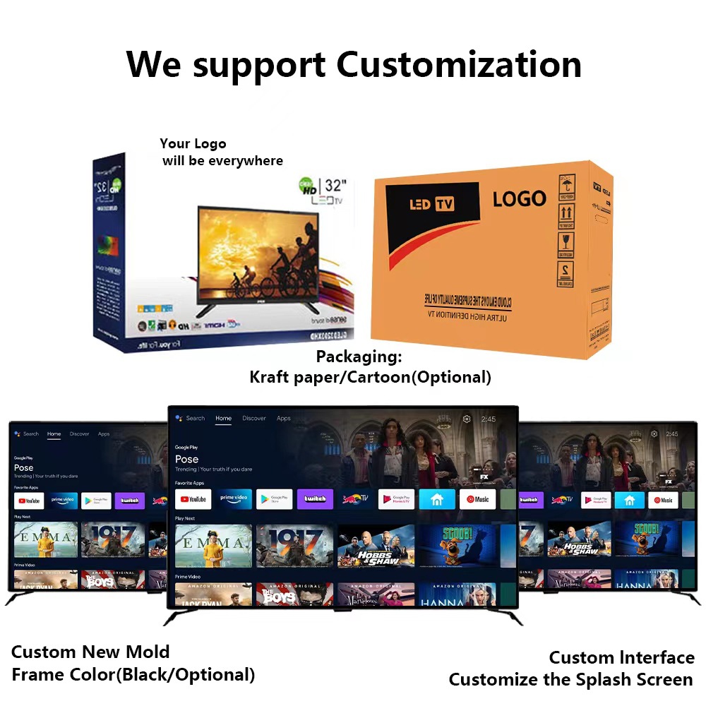 Smart Tv 32/43/50/55/65/70/75/85/ 100inch Lcd Dled Tv European and American Regulations