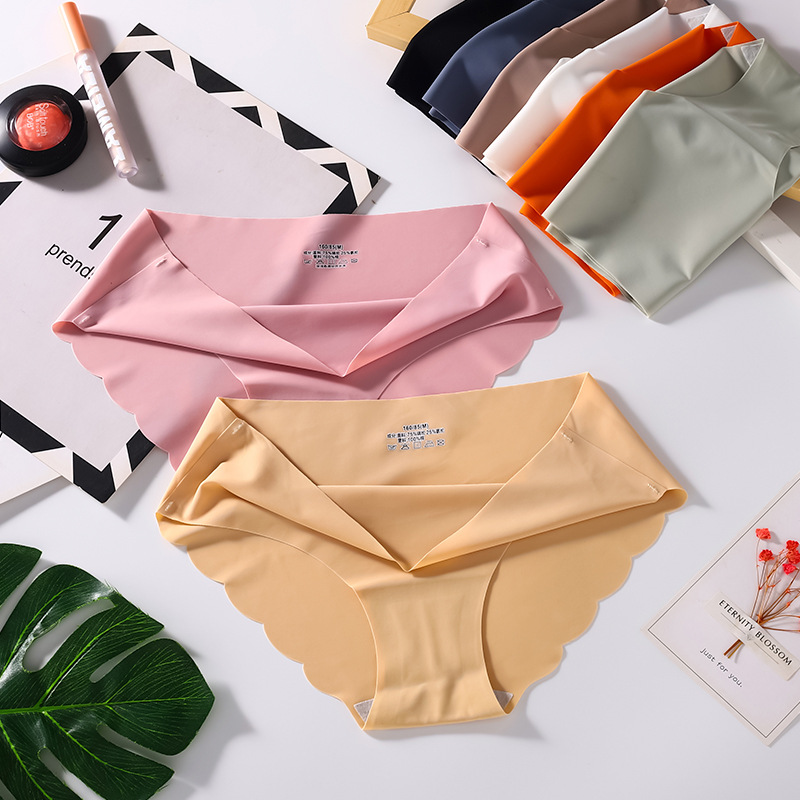 Ice silk seamless underwear ladies cross-border trade solid color breathable large size low waist one piece triangle pants wholesale