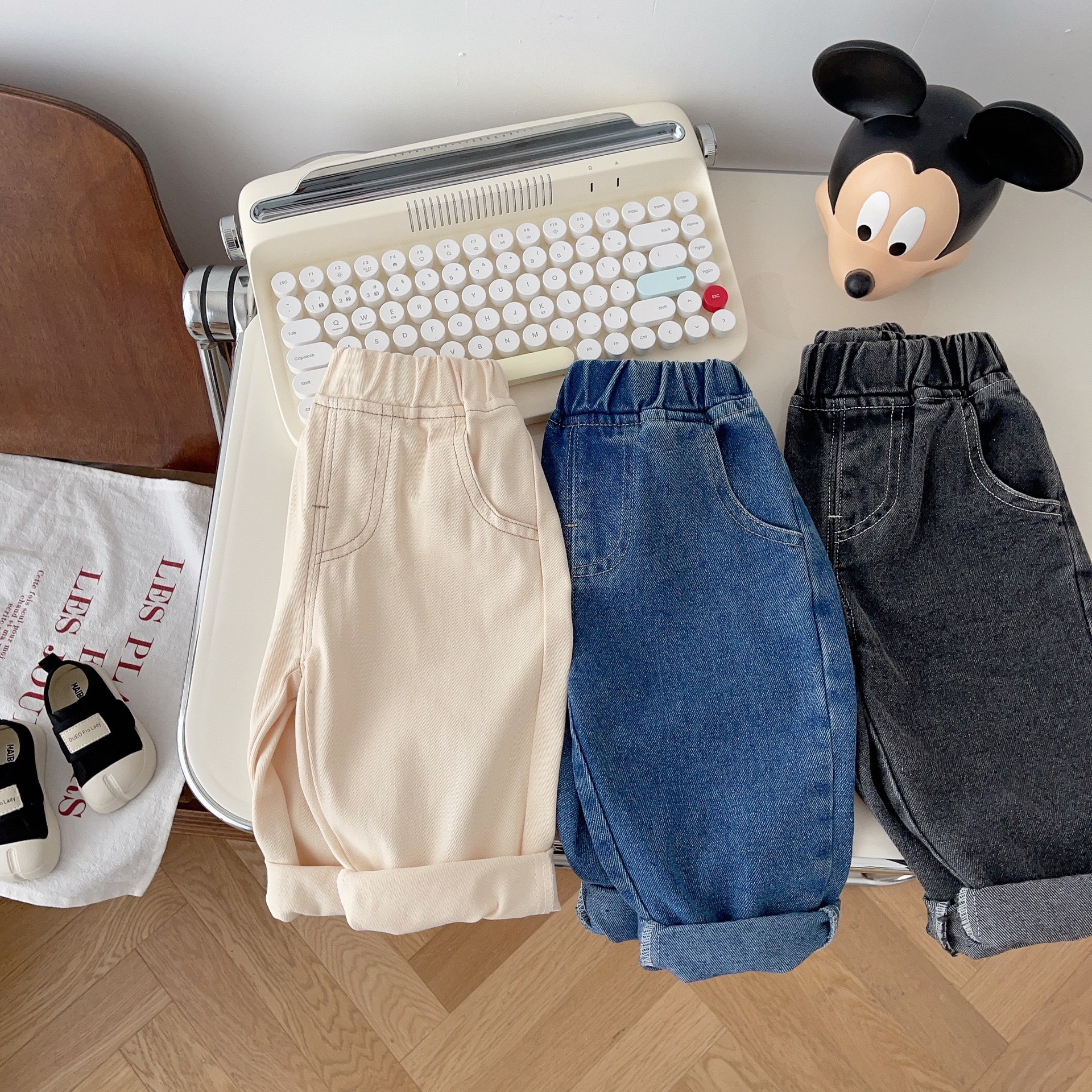 Children's Solid Color Jeans Spring and Autumn Boys' Simple Soft Casual Pants Korean Style Toddler Versatile Pants Trendy Style