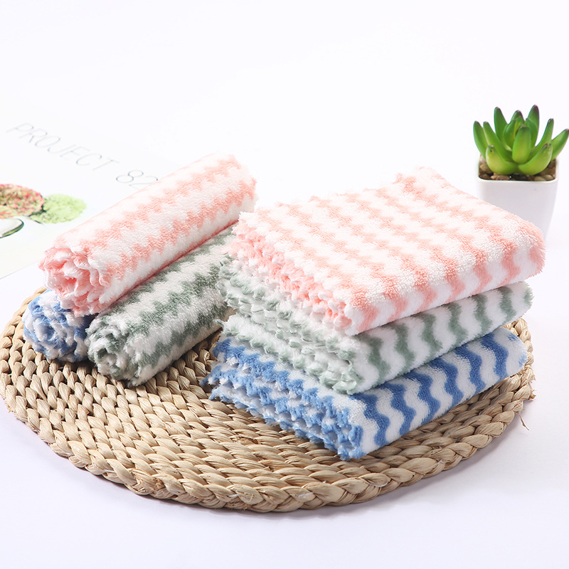 Coral fleece double-sided dishcloth thickened loofah wear-resistant dishwashing towel water ripple household scouring pad kitchen supplies wholesale