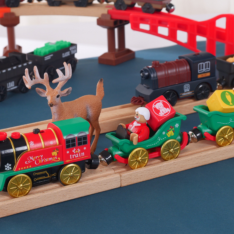 Amazon Xiyin temu track set scene children's electric train toy Christmas music theme suit