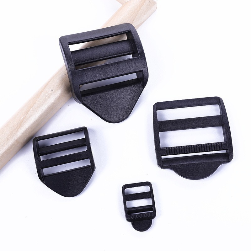 Hardware Luggage Buckle Pom Black Plastic Trapezoidal Adjustment Backpack Schoolbag Buckle Webbing Flat Four-Speed Mesh Button