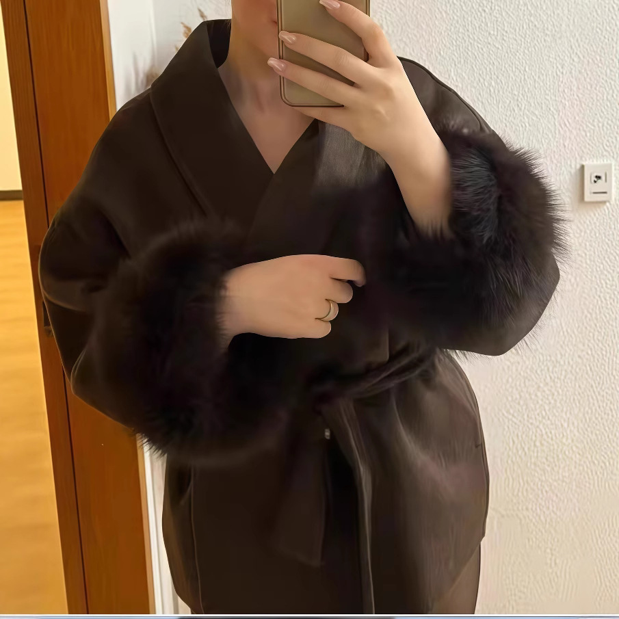 Amazon 2025 New Autumn and Winter Aliexpress Fashionable Casual Elegant Soft Loose Lapel Pure Color Woolen Coat