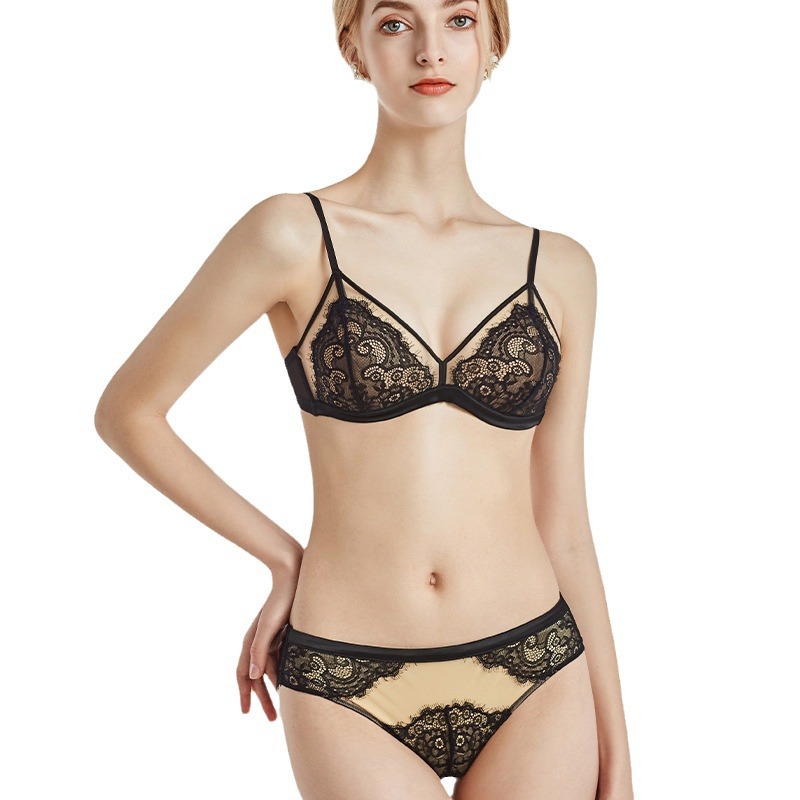 French-Style Lingerie Set Lace Bra Pure Desire Wireless Push-Up Thin Bra for Small Bust Women Thin Mold Push-Up