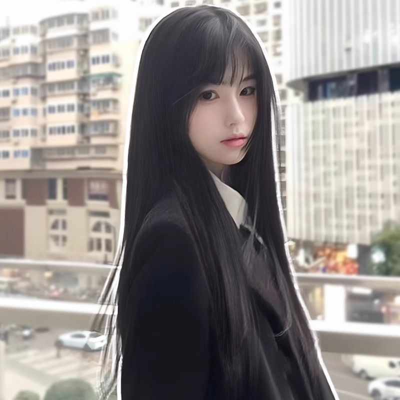 Black Long Straight Wig Women's Long Hair Simulation Zhang Yuanying Same Type Fujiang cos Qi Bangs Universal Wig Full Head Cover
