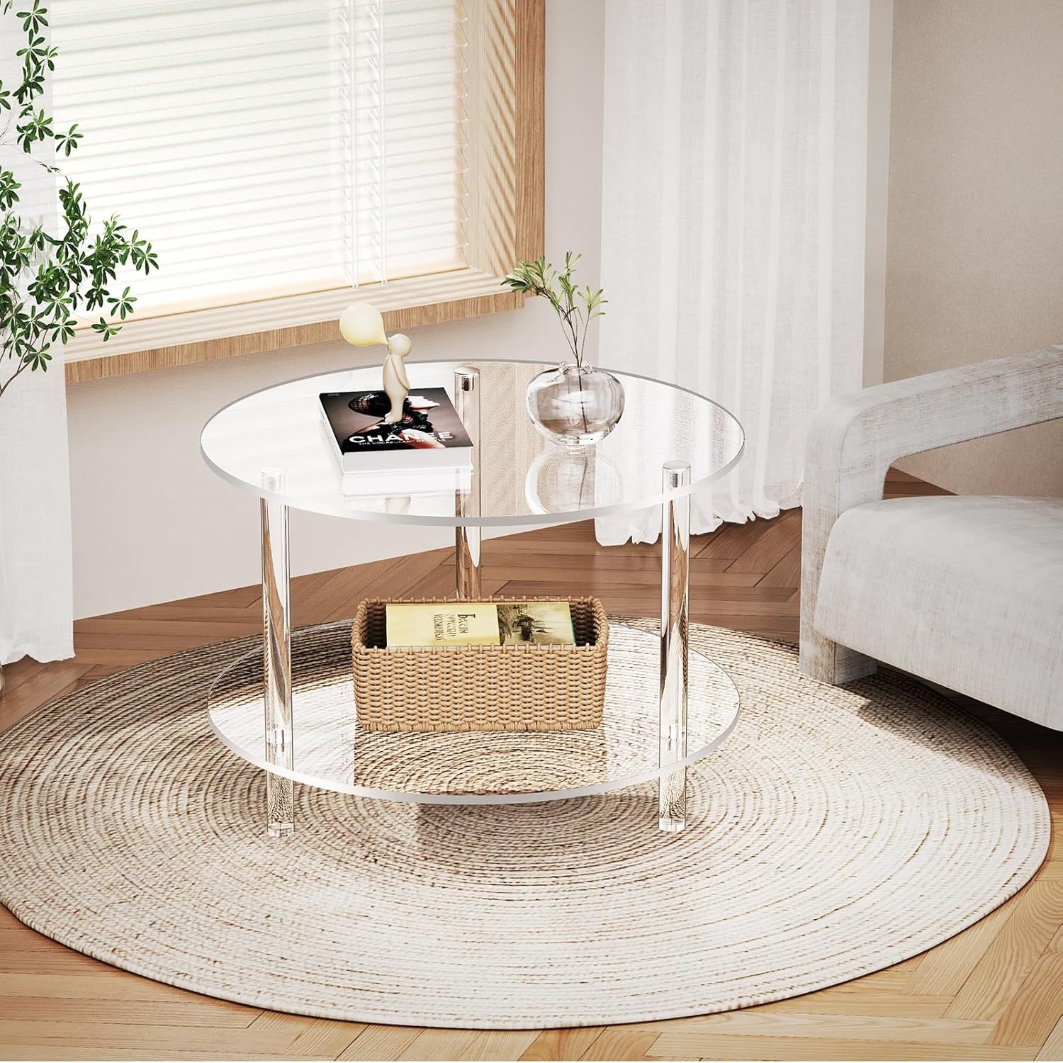 Acrylic Transparent Coffee Table Living Room Household Small Apartment Sofa Side Table Modern Simple Round Coffee Table Small Table