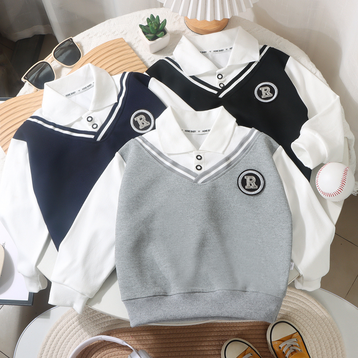 Майка-поло для мальчиков с воротником, весенний свитер, британский стиль, фальшивый комплект для колледжа