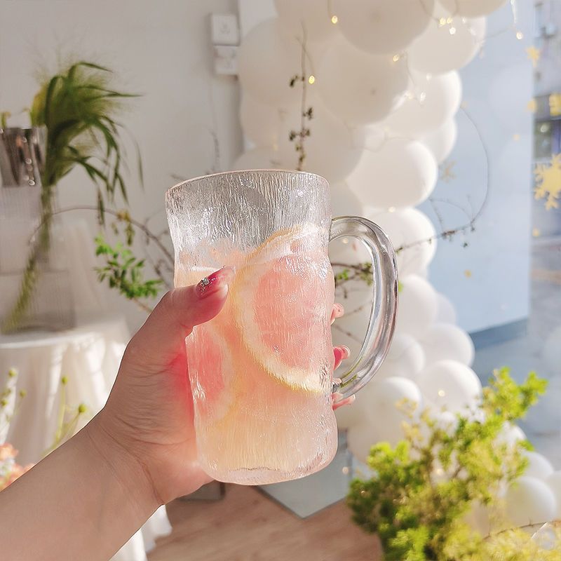 Ins Style with Handle and Spoon Water Cup Glacier Pattern Glass Cup Female Milk Coffee Safe Capacity