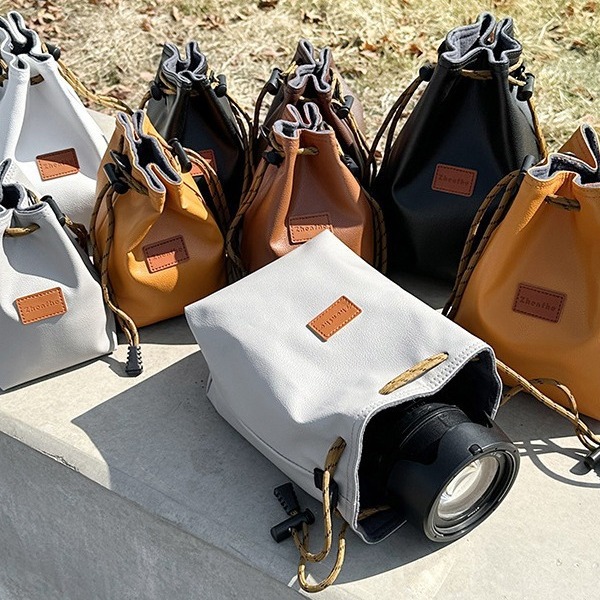 Lens Bag Storage Bag Micro Single Digital Camera Case Black Card Sleeve PU Protective Case Single Shoulder Photography Bag for Men and Women