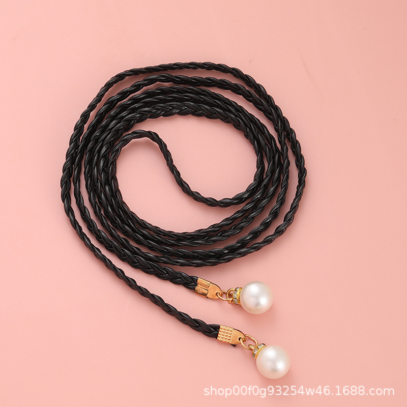 Women's fashion woven waist rope knotted waist chain dress with simple decorative Pearl thin waist chain leather belt waist seal