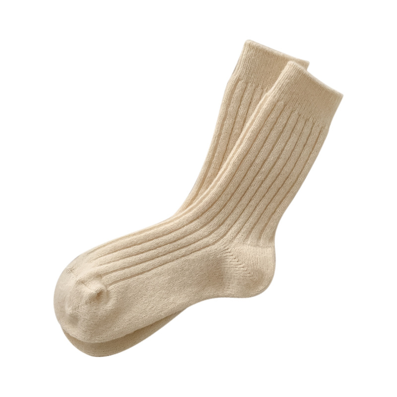 Wool Socks for Women in Autumn and Winter Mid-Tube Fleece-Lined and Thickeneding to Heattech Japanese Style Pure Color Thick Strip Winter Cashmere Pile Stockings
