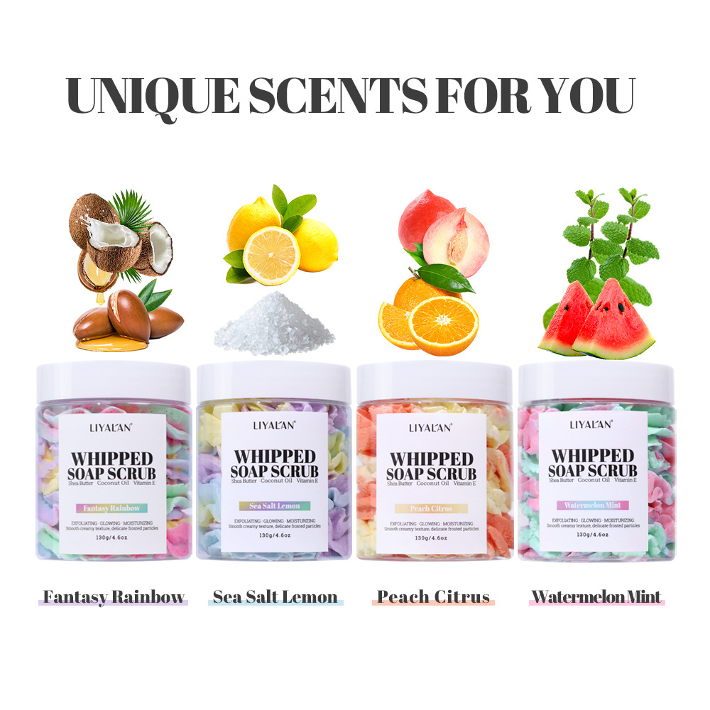 Cross-border Whipped Soap Scrub Shea Butter Flower Soap Exfoliating Moisturizing Mixed Color Cream Soap Custom-made