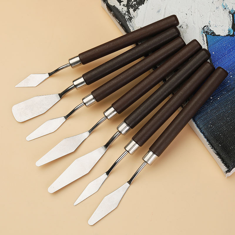 Pigment Oil Painting Scraper Stainless Steel Flat Head Pointed Head Pigment Fine Art Tone suit Cutter Head Stirring Wooden Texture Painting