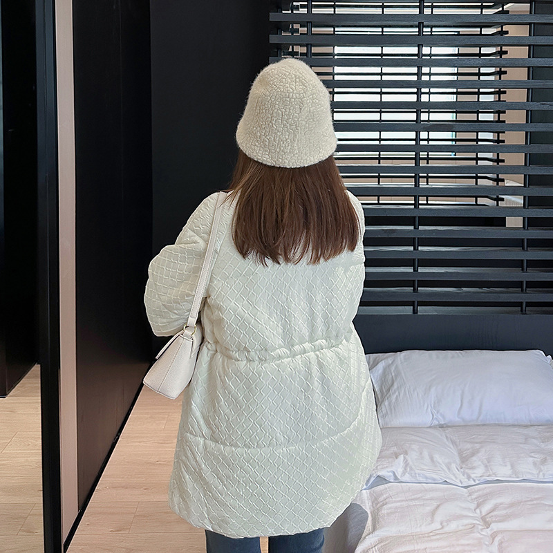 A0036 Winter New Plus Size Design Women's Cotton Jacket, Chanel Style Cotton Coat with Waist-Cinching Mid-Length Design