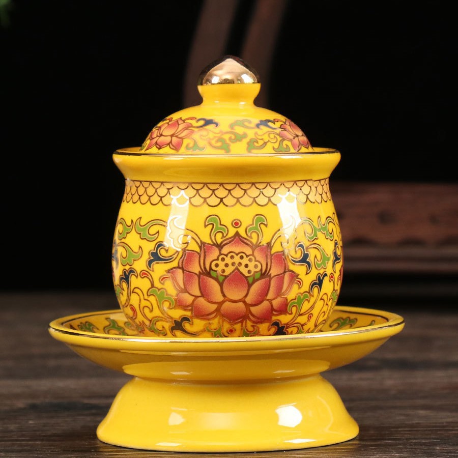 Water Cup for Buddha, Ceramic Water Purification Cup, Lotus Cup for Guanyin Water Cup in Front of Buddha, Household Great Compassion Mantra Holy Water Weiyan