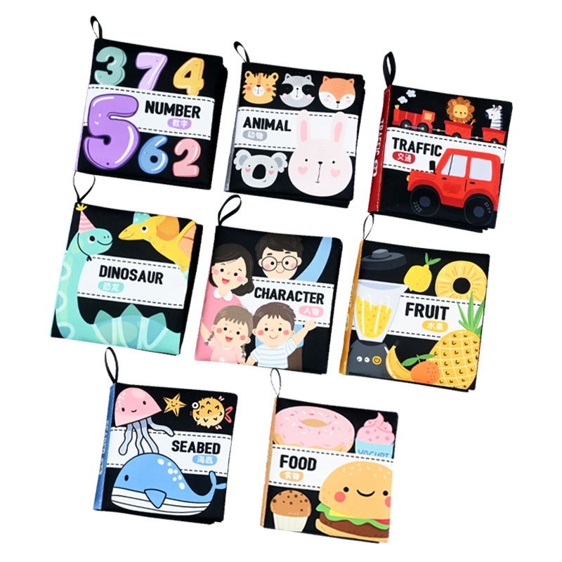 New baby cloth book bilingual tear can bite black and white cognitive cloth book baby early education toys puzzle cloth book