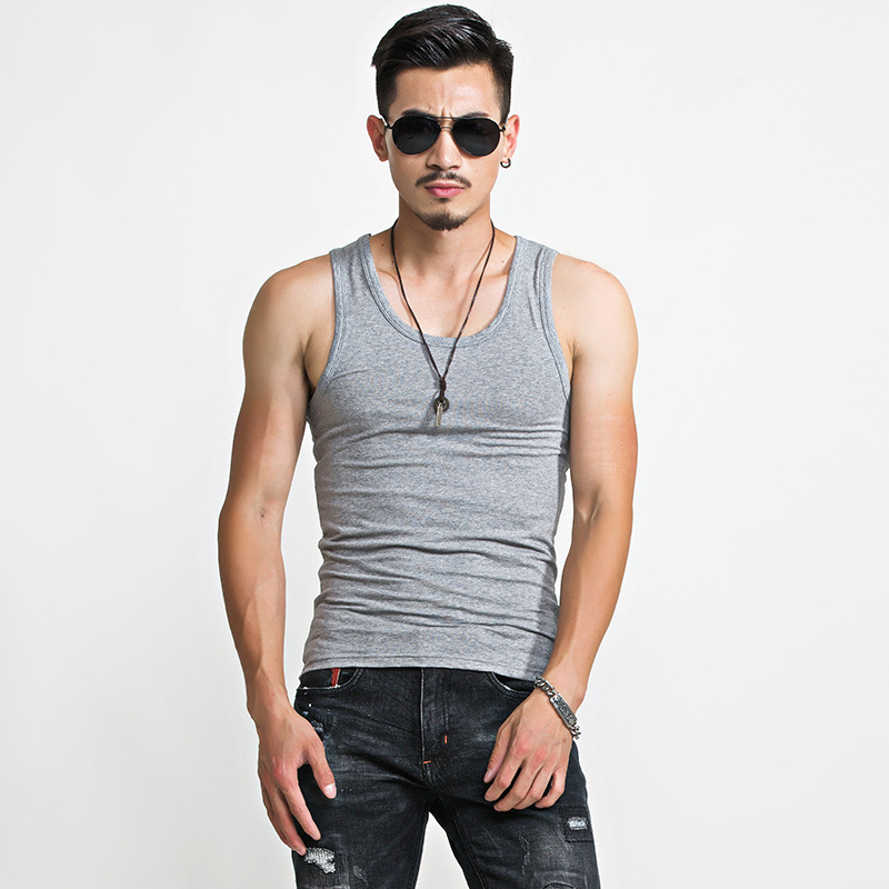 Low Price Coarse Thread Vest Men's Solid Color Youth Slim-fit Breathable Stretch Sports Summer Men's Sleeveless Round Neck Thin Style