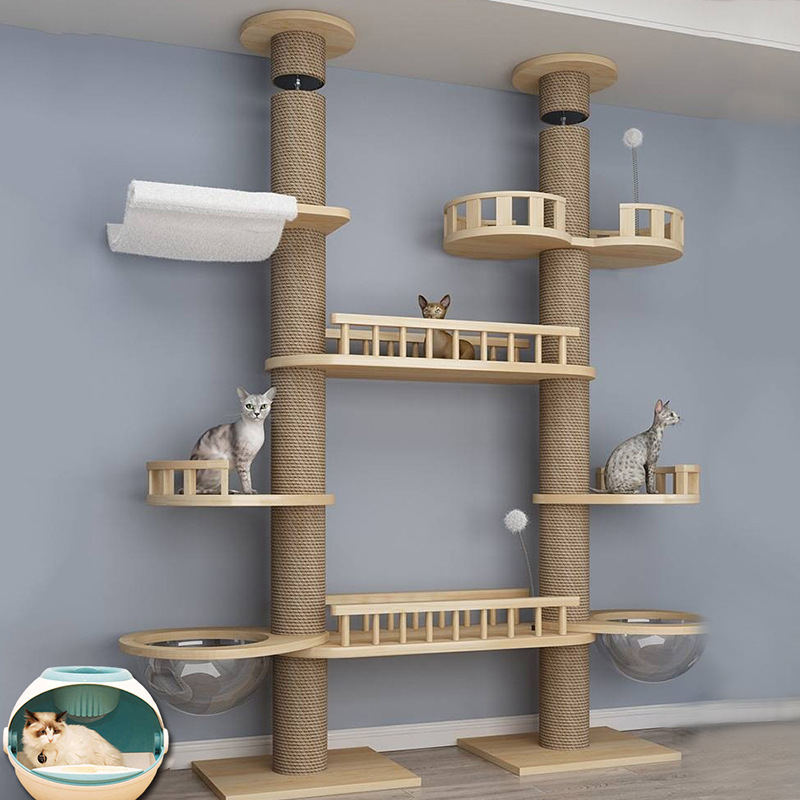 Tongtian Column Wooden Cat Scratching Post Cat Climbing Frame Cat Jumping Platform Pet Toy Factory Wholesale Cat Nest Cat Tree Cat Villa