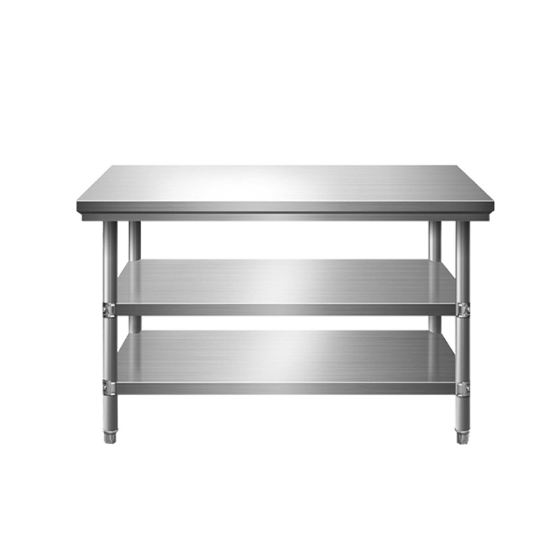 Kitchen console commercial double-layer workbench packing table custom disassembly round tube plus plate stainless steel workbench